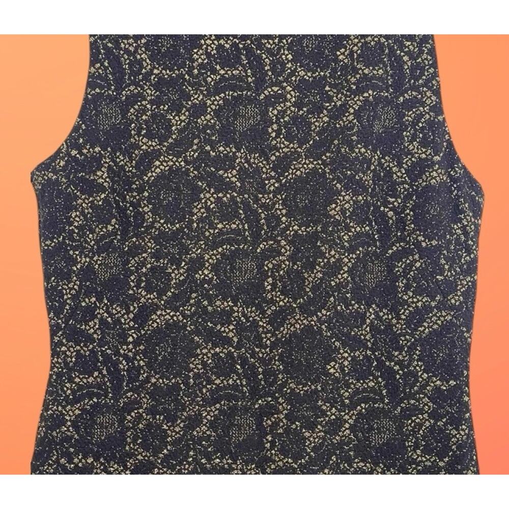 J. McLaughlin Black Gold metallic Lace Sleeveless Knee Length Sheath Dress S 2 4 - Picture 10 of 12